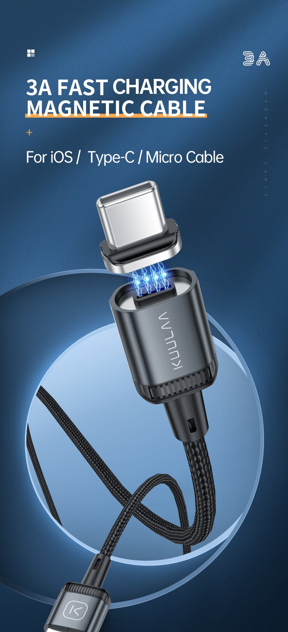 KUULAA LED Magnetic USB Cable 3A Fast Charging Type C Cable Magnet Charger Micro USB Cable for iPhone xiaomi poco samsung cord KUULAA LED Magnetic USB Cable 3A Fast Charging Type C Cable Magnet Charger Micro USB Cable for iPhone xiaomi poco samsung cord